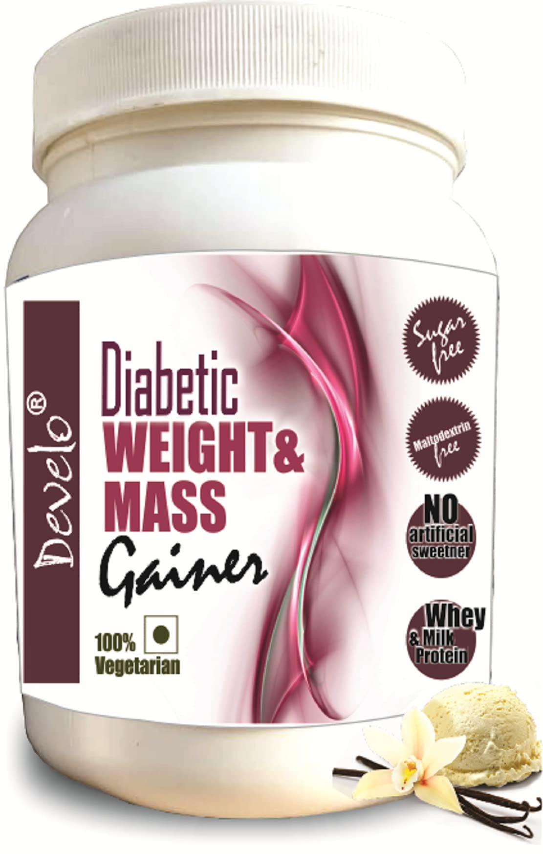 DEVELO Weight & Mass Gainer For Diabetics, Sugar Free Supplement – 1Kg Vanilla,