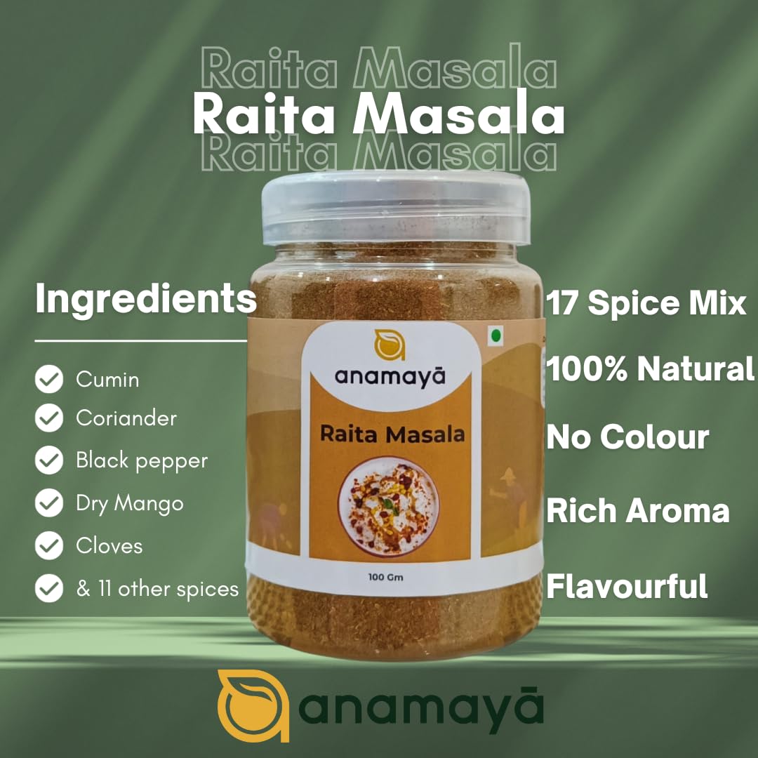Anamaya Raita Masala Powder | Dahi Bada Masala | Dahi Vada Masala | Authentic Spice Mix from Prayagraj | Packed in an aesthentic food grade Jar | 100 gms