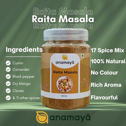 Anamaya Raita Masala Powder | Dahi Bada Masala | Dahi Vada Masala | Authentic Spice Mix from Prayagraj | Packed in an aesthentic food grade Jar | 100 gms