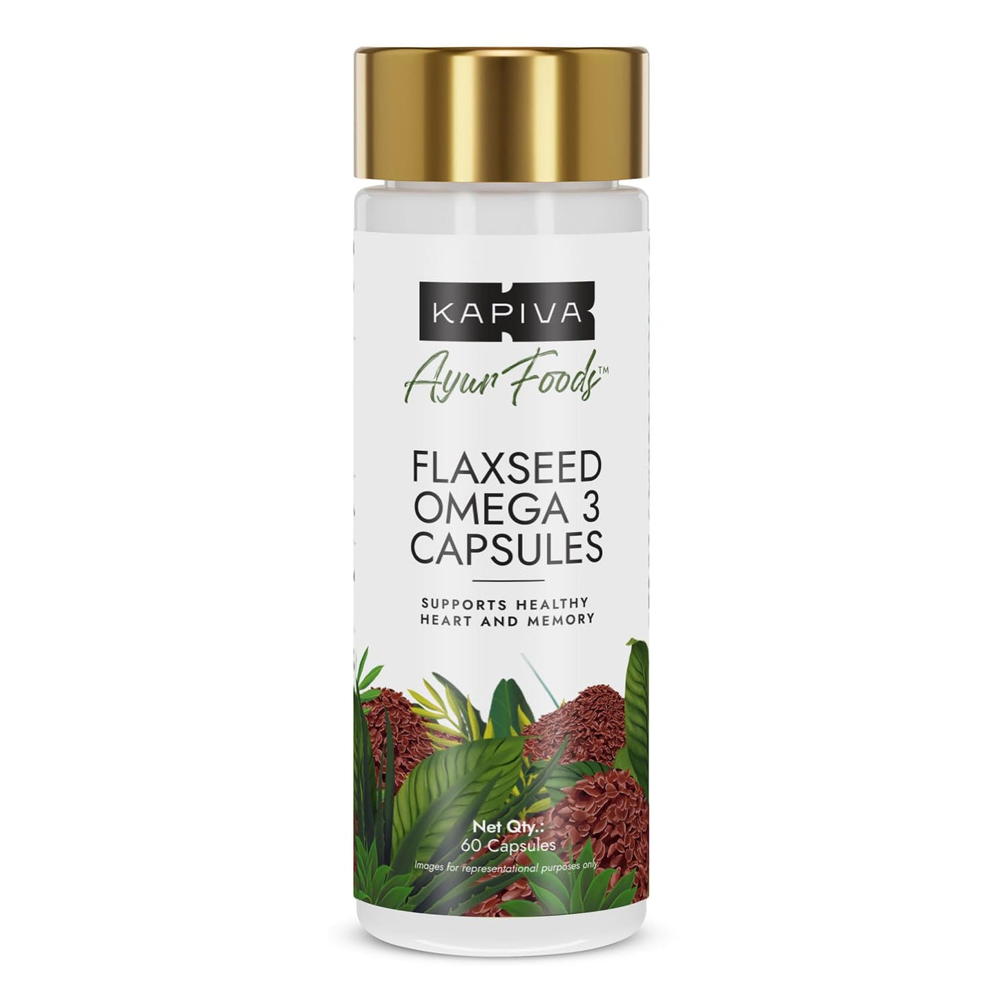 Kapiva Flaxseed Omega 3 Capsules (60N) | Vegetarian Flaxseed Oil Omega | Better Joint & Heart Health (60 Cap (Pack of 1))