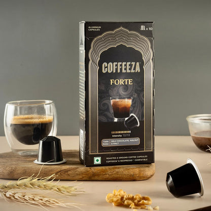 COFFEEZA Forte Aluminium Coffee Capsules, Intensity 12/10 - Nespresso Compatible Coffee Pods (Box Of 10), 90 Gram