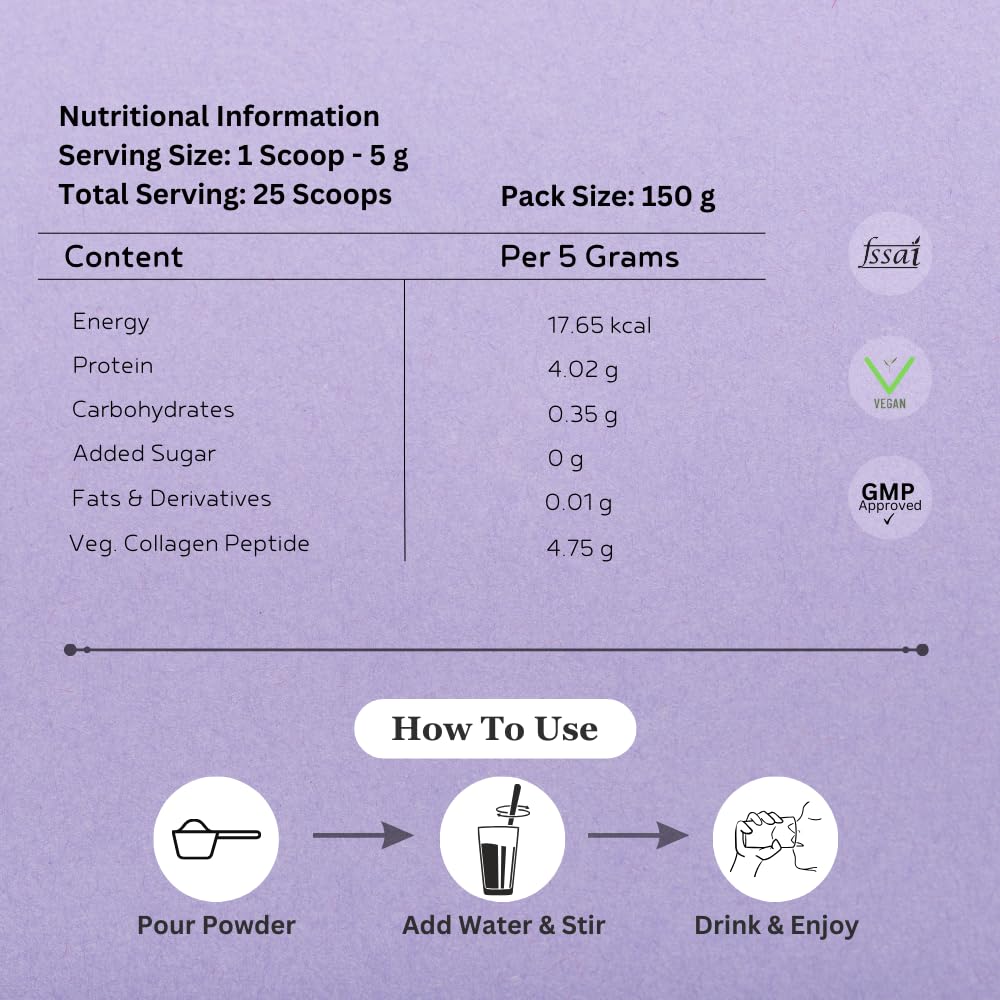 INJA Wellness Veg Collagen Supplement Powder for Women,Men,100% Vegetarian,No Added Sugar,Improves Skin & Hair Health,Reduce Fine Line & Wrinkles,Blackcurrant Flavour,150 grams