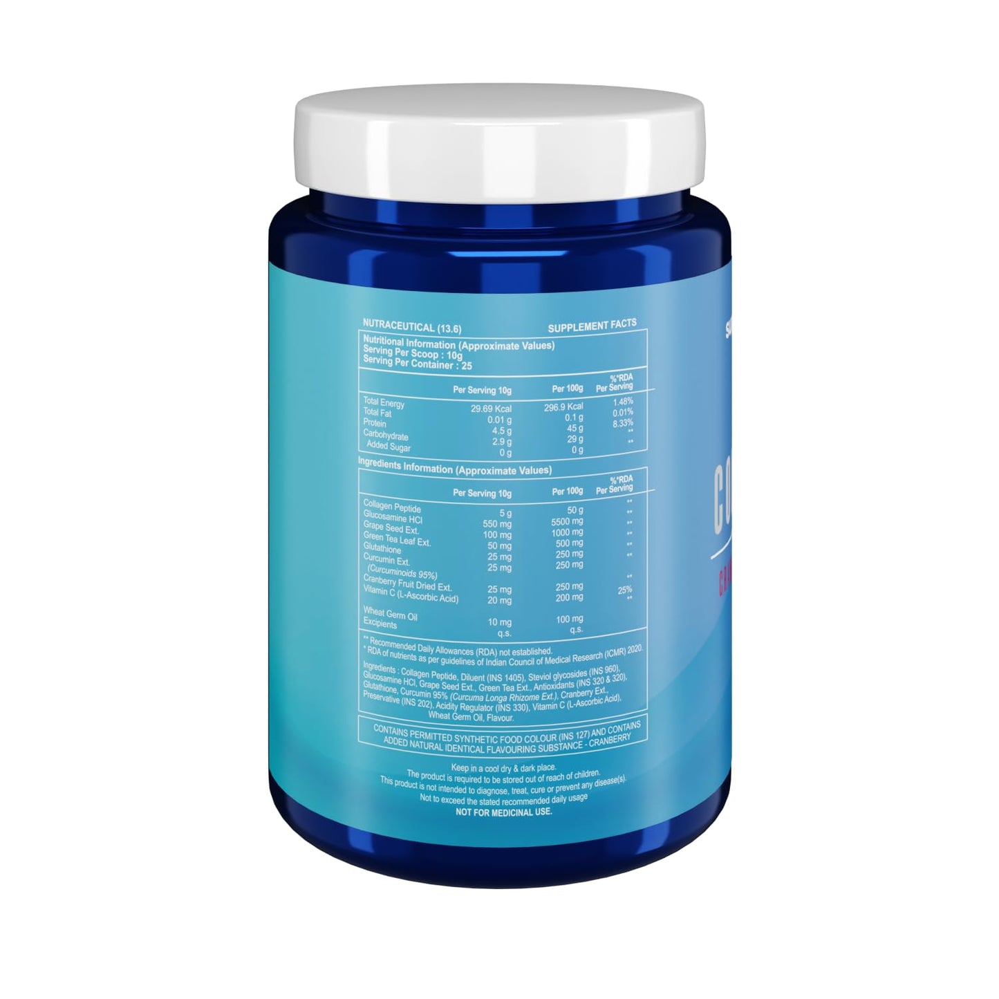 HealthAid Marine Collagen - 250gm Powder| Sugar-Free Collagen Supplement for Women & Men | Increases Skin Hydration |Reduces Skin Damage | Supports Healthy Skin, Hair & Nails| Cranberry Flavour