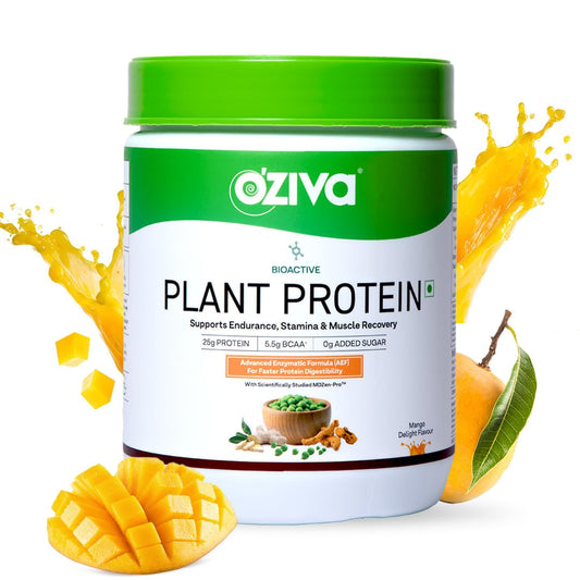 OZiva Bioactive Plant Protein (Mango) | 25g Protein,5.5 BCAA| Pea Isolate| Plant