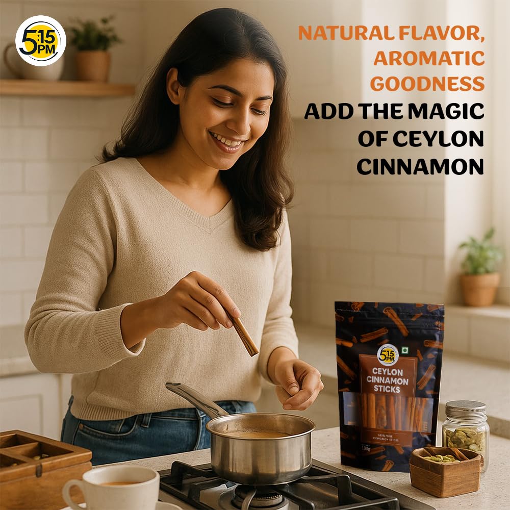 5:15PM Ceylon Cinnamon Sticks Original 100gm | SriLankan Dalchini Cinnamon Stick | World's Finest Ceylon Cinnamon Quills | Genuine Source Certified