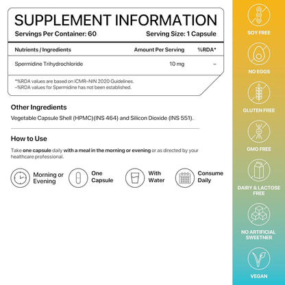 Decode Age Spermidine Trihydrochloride Supplement – Bottle of 60 Veg Capsules