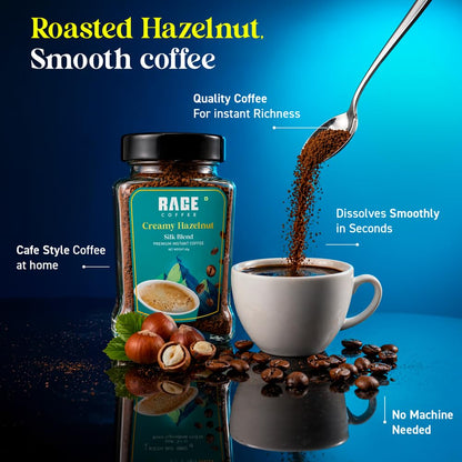 Rage Coffee Silk Blend Instant Coffee Powder | Creamy Hazelnut Silk Blend Flavoured Coffee 60 GMs | Premium, Bold & Smooth