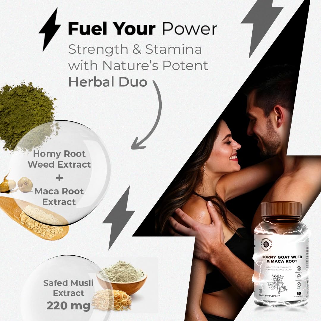 CUREFOREVER Horney Goat Weed, Maca Root & Safed Musli Extract | Safed Musli Capsules for Stamina and Performance - Maca Root to Enhance Vigour - 60 Capsules