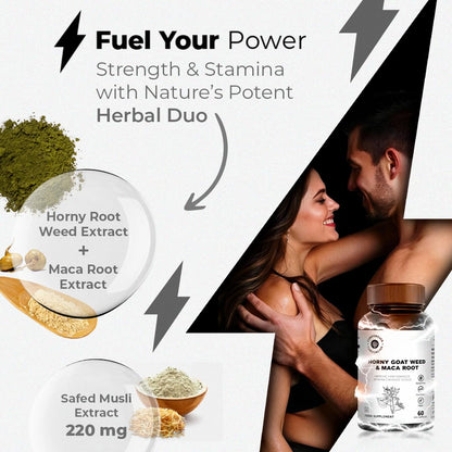 CUREFOREVER Horney Goat Weed, Maca Root & Safed Musli Extract | Safed Musli Capsules for Stamina and Performance - Maca Root to Enhance Vigour - 60 Capsules