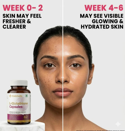 Nutriwin L-Glutathione Capsules with Hyaluronic Acid, Alpha-Lipoic Acid, Grape Seed Extract & Vitamin C | Skin Brightening & Antioxidant Support | 60 Veg Capsules