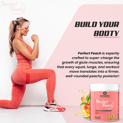 NATURYZ Perfect Peach 4-in-1 GLUTE BUILDER | Micronized Creatine Monohydrate for Women | Booty Gain Collagen | Vegan BCAA 2:1:1 | Electrolytes | Increase Lean Muscle Mass Gain – 250g (Peach Flavour)
