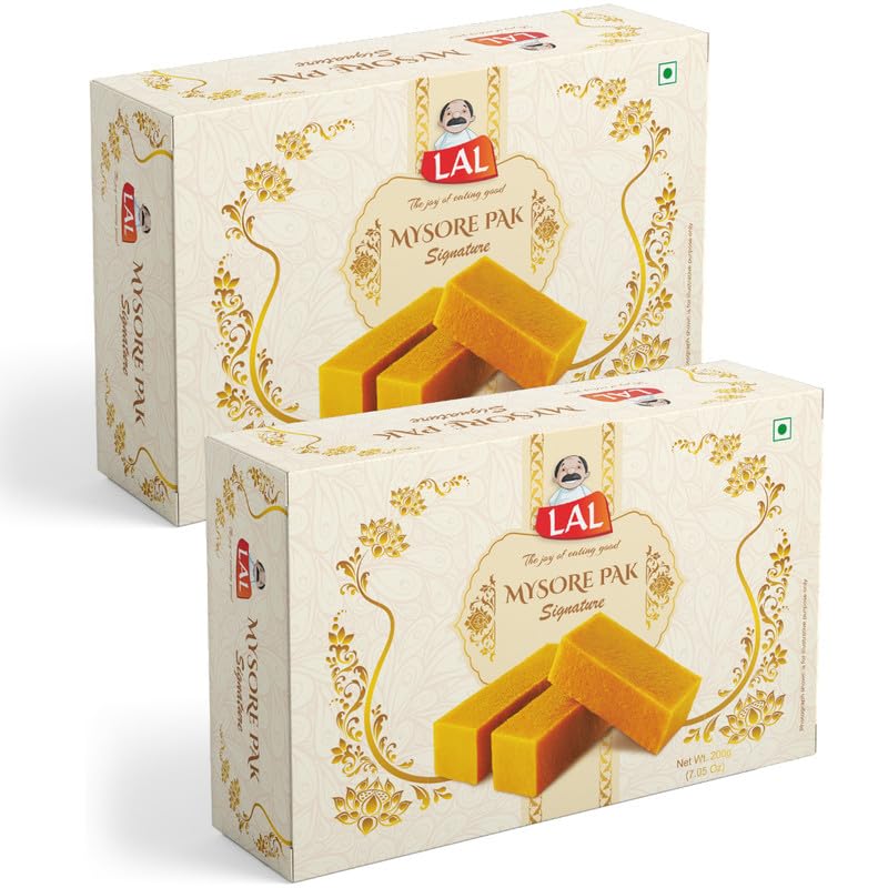 Lal Sweets Mysore Pak with Rakhi 200g Each (Pack of 2) | Traditional Sweets Rakhi with | Soft & Melt-in-Mouth Texture | Made with Pure Desi Ghee | Authentic Indian Mithai | No Preservatives | Festival Gift Hamper for Celebrations | Made With Sulfur-Free S