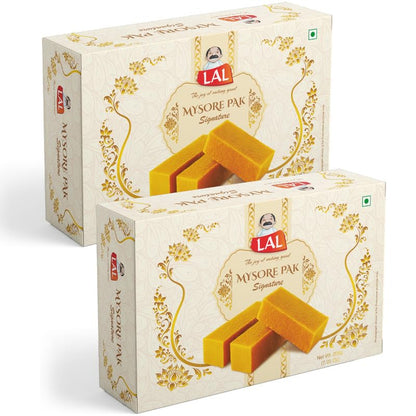 Lal Sweets Mysore Pak with Rakhi 200g Each (Pack of 2) | Traditional Sweets Rakhi with | Soft & Melt-in-Mouth Texture | Made with Pure Desi Ghee | Authentic Indian Mithai | No Preservatives | Festival Gift Hamper for Celebrations | Made With Sulfur-Free S