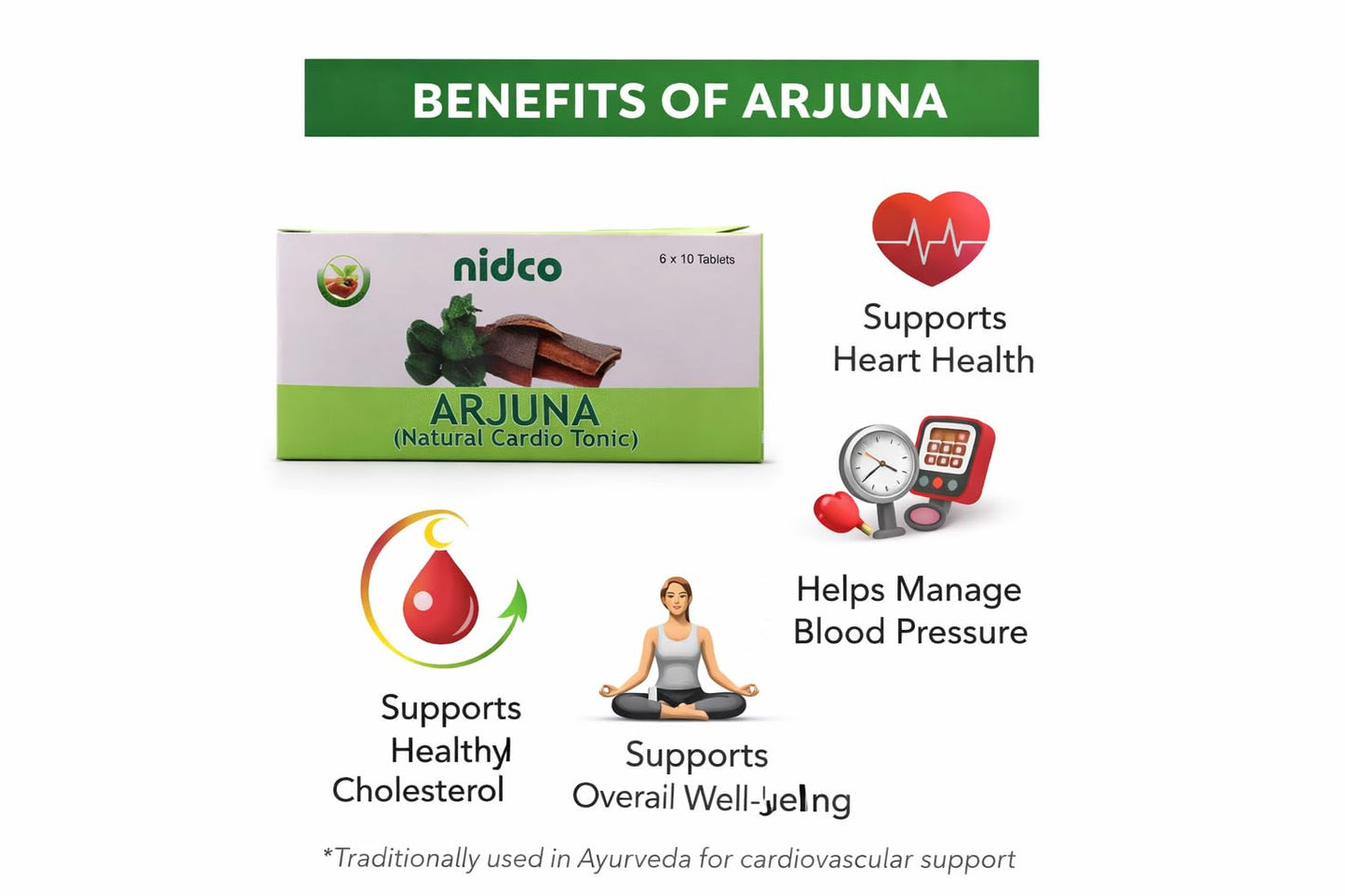 NIDCO Herbal Heritage Arjuna 60 Tablets | Promotes Heart Health | Healthy Metabolism Manages Cholesterol Level | Blood Pressure Support | 500mg/Serving (Pack of 1)