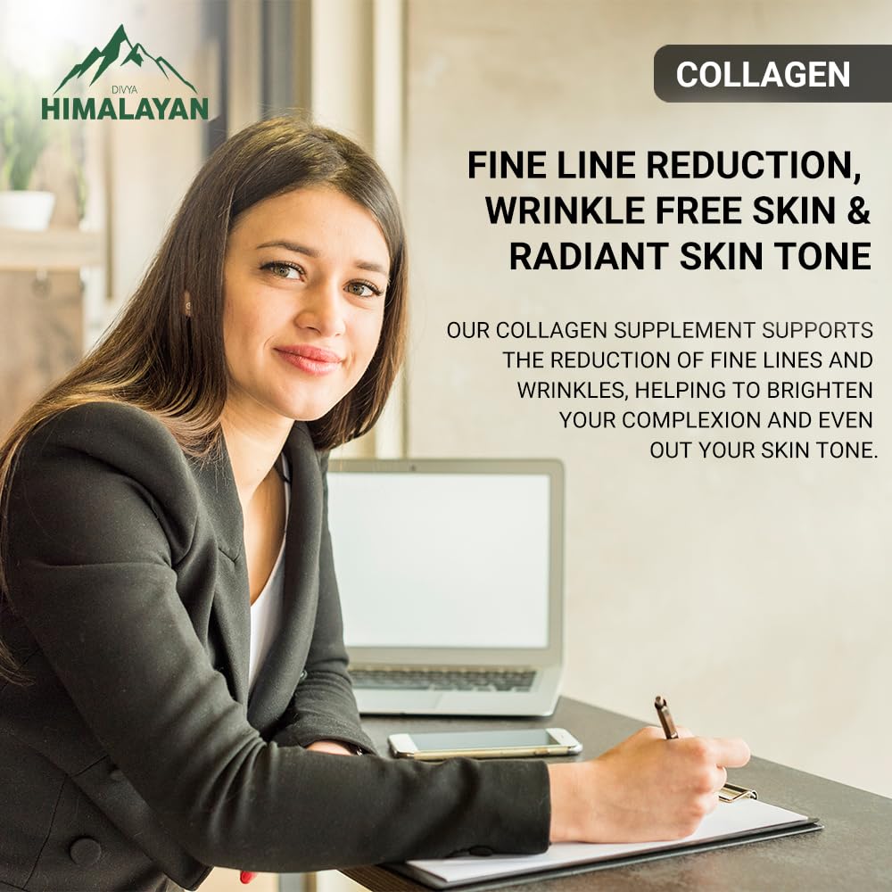 Divya Himalayan Collagen Support Supplement, 60 Tablets, Skin Health, Joint Flexibility, Hair Strength, Herbal Blend, Vitamin C, Biotin, Silica.