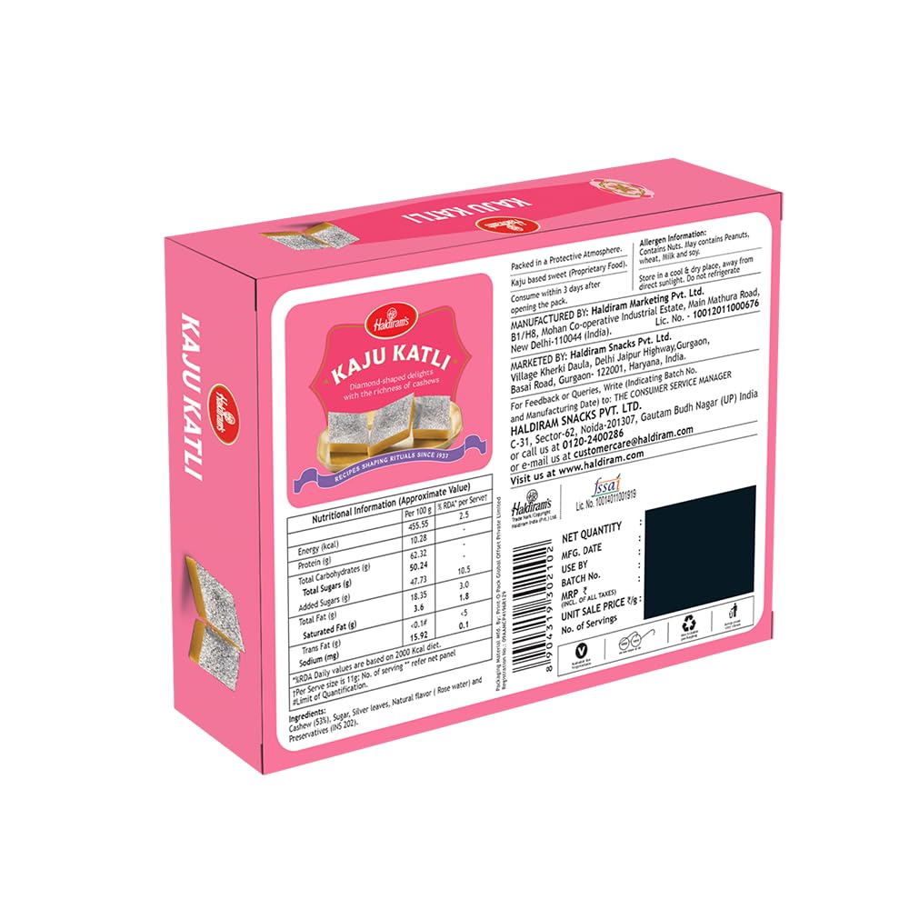 Haldiram's Kaju Katli/Burfi 200g, Traditional Indian Sweet Made with Cashew Nuts, Gift Pack for Family, Friends on Special Occasions