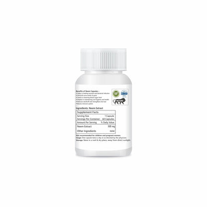 Zindagi 100% Pure Neem Extract Capsules - Dietary Supplement - Anti Bacterial Properties (60 Capsules)