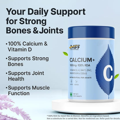 MyFitFuel Calcium & Vitamin D 3, (60 Tablets) + (K2 (MK7), Zinc, Magnesium & Cissus. Calcium For Women & Men