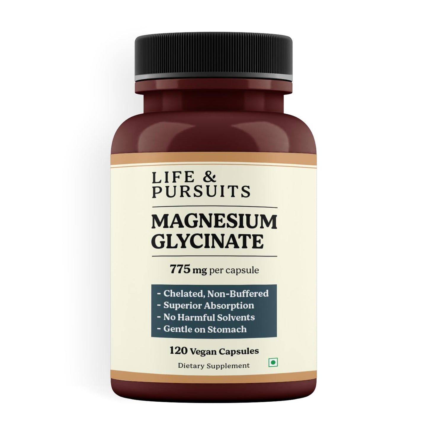 Life & Pursuits Pure Magnesium Glycinate – 120 Vegan Capsules | 100 mg Magnesium per Capsule | High Absorption Chelated, Non-Buffered Supplement | 3rd Party Lab Tested