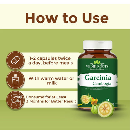 Vedikroots Garcinia Cambogia – Natural Weight Loss & Fat Burner for Belly Fat Control | Supports Appetite Control, Metabolism Boost | Herbal Supplement | 60 Capsules