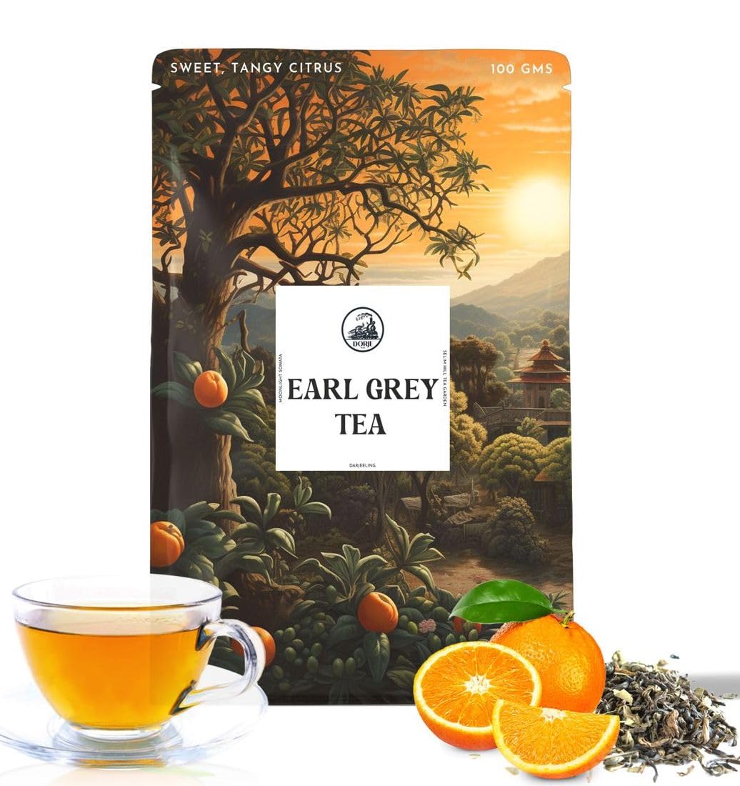 Dorje Teas Earl Grey Darjeeling Loose Tea | 100g (Pack of 1) | Selim Hill Estate | Real Orange Peel, No Essential Oils | Promotes Sleep & Stress Relief | Organic Whole Leaf Blend | 40 Cups