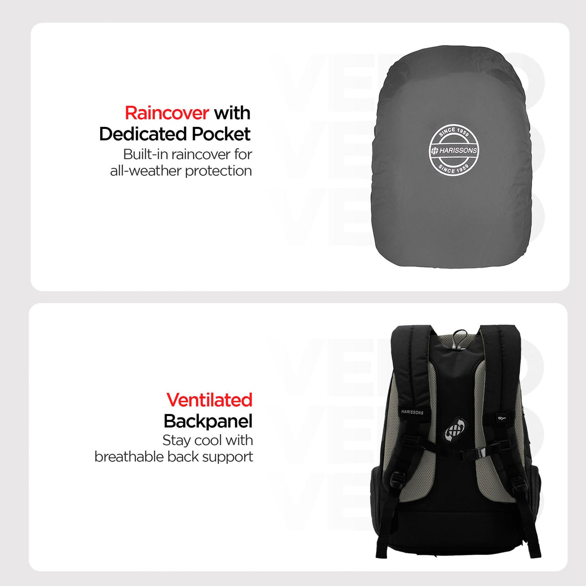 HARISSONS Vervo 40L Waterproof Laptop Backpack for Men & Women | Fits 15.6" Laptop with Sternum Strap, Quick Access Pocket, Detachable Key Holder, Organized Compartments & Raincover (Black)
