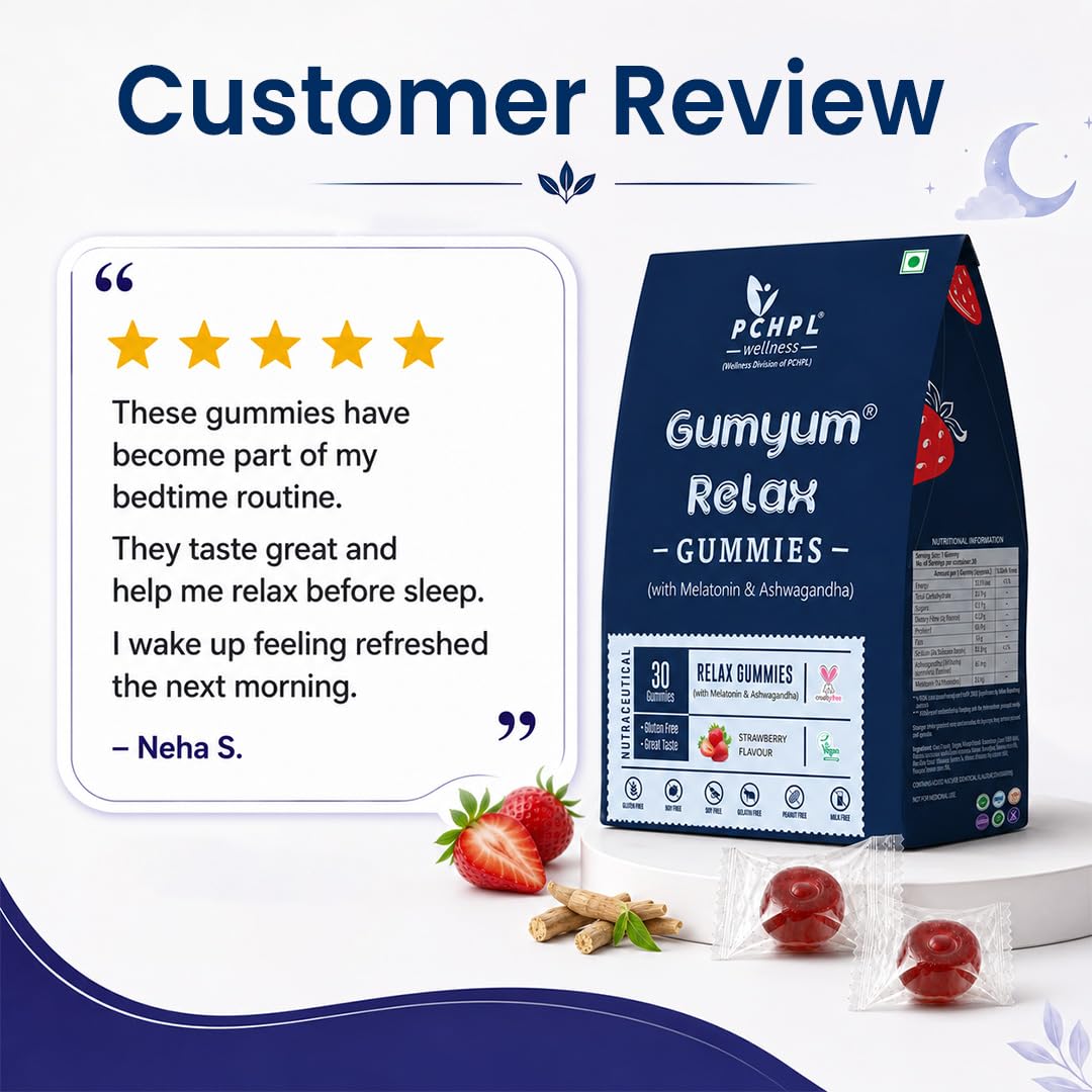 Gumyum Melatonin Sleep Gummies with Ashwagandha | Non-Addictive Stress Relief & Fast Restful Sleep | Natural Relax & Restore | Strawberry Flavor, 30 Count