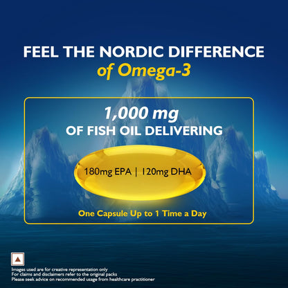 Siens By Dabur Omega-3 Fish Oil Capsules 1000mg - 30 softgels| Supports Heart, Skin & Joint Health | With EPA & DHA | Sustainably Sourced from wild-caught Icelandic Fish | Capsule for Men & Women
