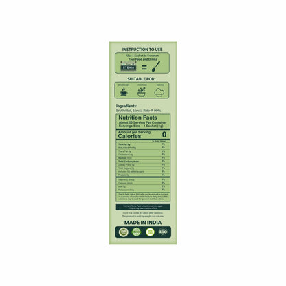 Zindagi Stevia Sugar Free Powder Sachets | 100% Natural & Diabetic Friendly Sweetener | Zero Calorie Sugar | 100 Sachets