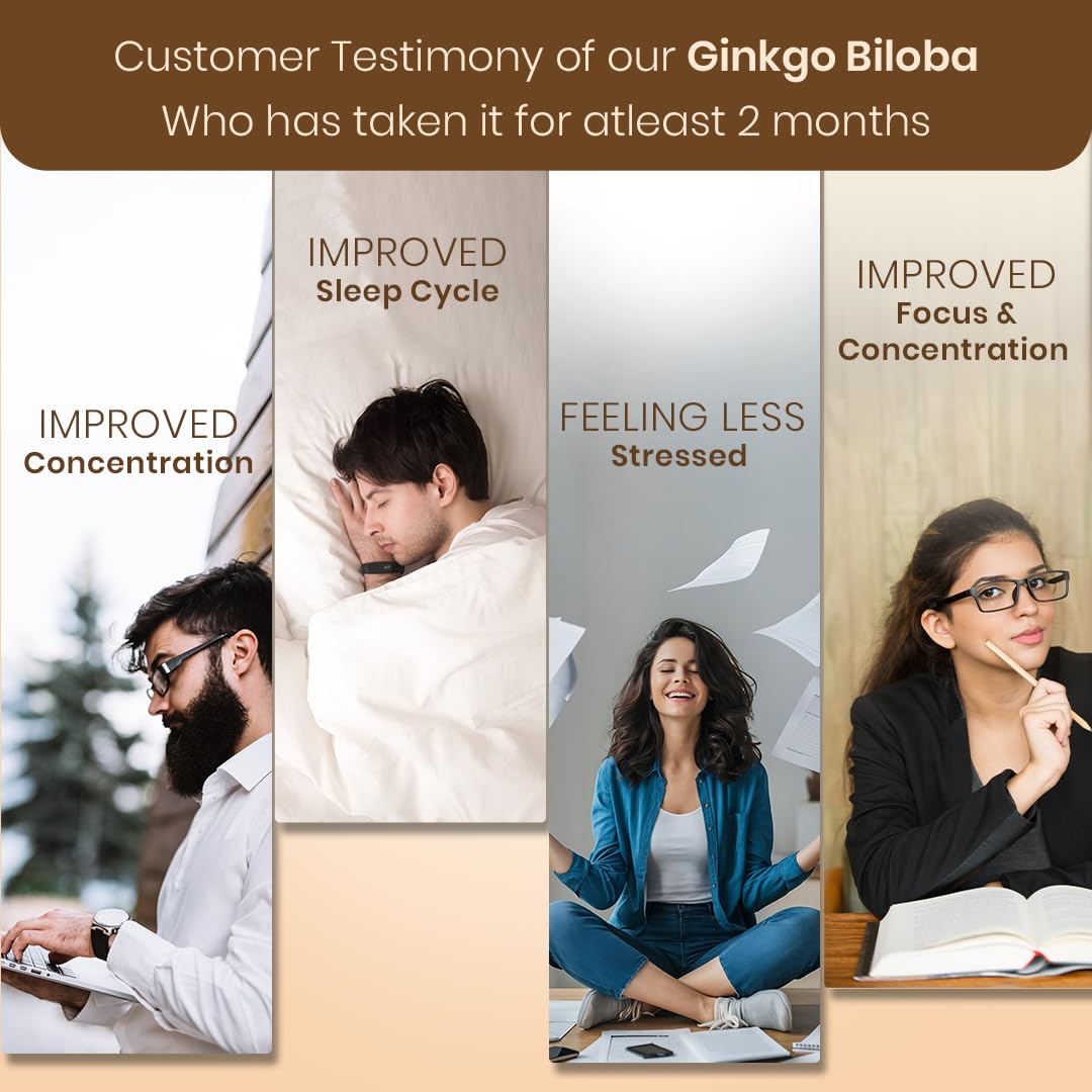 CUREFOREVER Ginkgo Biloba 240mg Tablets | Brain Health & Memory Support Supplement | Helps Improve Focus, Mental Clarity & Concentration | Herbal Cognitive Support | 60 Tablets - 30 Days Supply