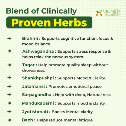 Vin-Stress Capsules | Ayurvedic Stress Relief & Sleep Support | Herbal Supplement with Ashwagandha, Shankhpushpi, Brahmi, Jatamansi, Tagar & More | 60 Capsules