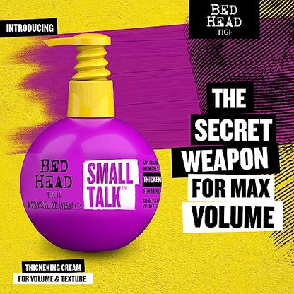 Bed Head TIGI Small Talk Hair Thickening Cream for Fine, Thin & Flat Hair, Builds up Body & Hair Volume, Leave-In Hair Styling Cream For Frizzy Hair, Salon-like Finish, Retains Hair Moisture & Prevents Fly-Aways, Volumizing Cream for Thicker-Looking Hair,