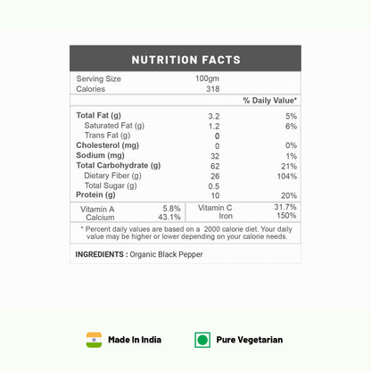 Pure Organio Organic Black Pepper Powder Kali Mirch Powder for Cooking, Salad Dressing, Vegetables - Fresh Ground Organic Spice NPOP Organic Certified (100 Gm)
