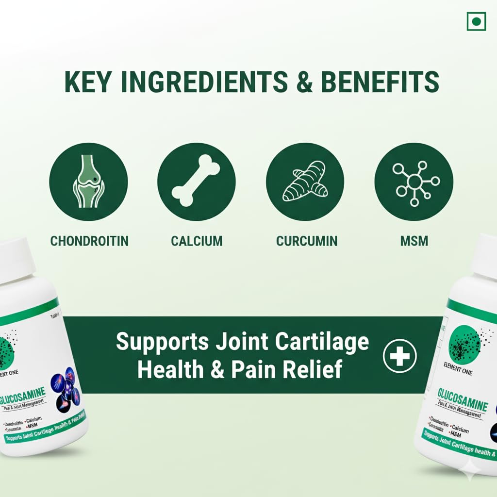 Element One Advanced Joint Support Formula Glucosamine with Chondroitin, Calcium, Curcumin, MSM for Pain & Joint Management, Joint Cartilage Health Support Vegetarian Tablet (60)