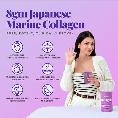 Trunativ Collagen Supplements | Advanced Japanese Marine Collagen Powder for Women & Men | Type 1 and 3 Hydrolyzed Peptides | Supplement with Hyaluronic Acid | Supports Skin Glow, Hair Growth, and Nail Strength | Blueberry Lavender (200g)
