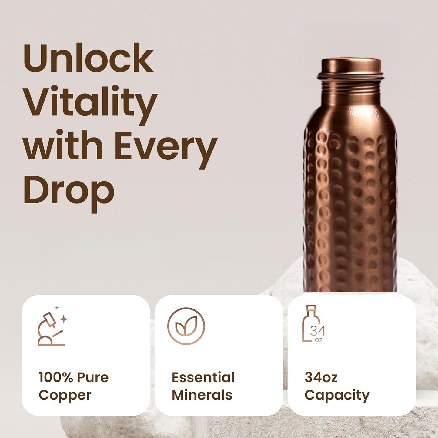 Organic B Copper Water Bottle 1 Litre | Water Bottle For Office | Rakhi Gift for Sister | 100% Pure Copper Insulation Wide Mouth With Ergonomic Design | Leak Proof | Water Bottle For Home - Pack of 2