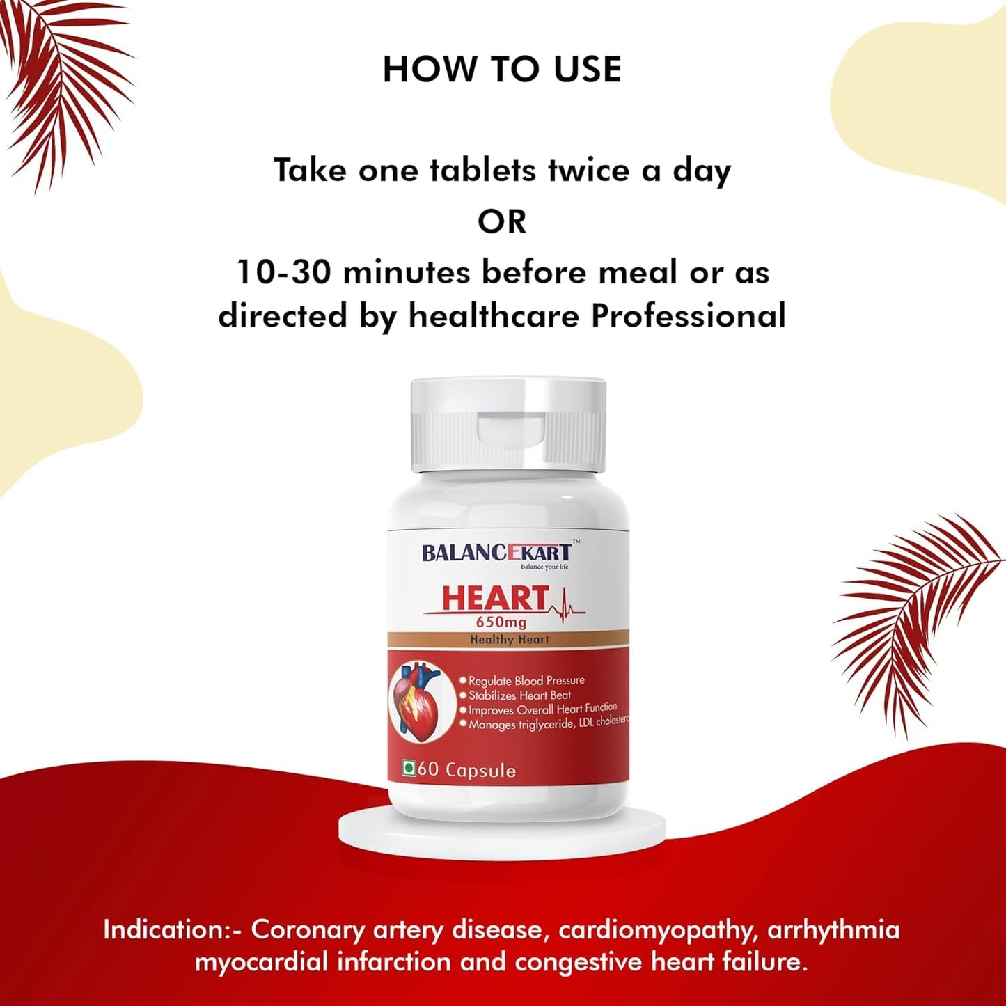 Balancekart Arjuna 650mg Capsules – 60 Capsules | Ayurvedic Heart Health Support Supplement | Supports Healthy Cholesterol Levels & Cardiovascular Wellness | Herbal Arjuna Extract