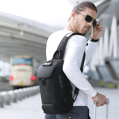 Red Lemon Bange Anti-Theft Sling Bag with USB Charging Crossbody Shoulder Bag for Men & Women Lockable Chest Daypack | Fits 7inch Tablet, Mobile & Acc | Lightweight Travel Daily Use Backpack (Black)