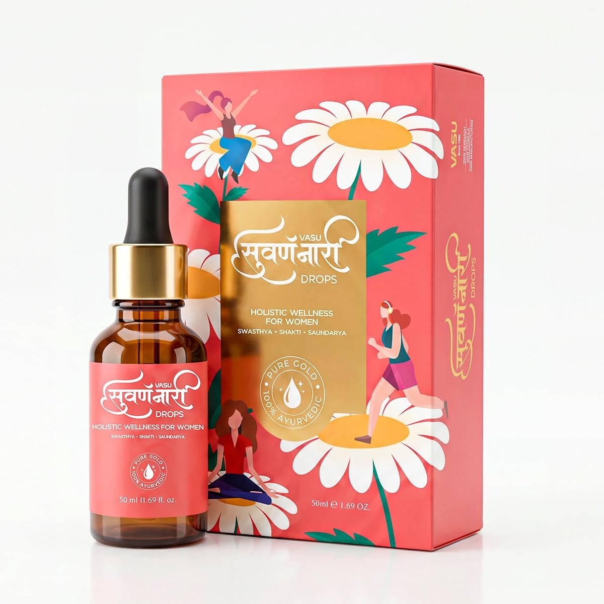 Vasu Swarna Naari Drops for Women - 50ml (Pack of 2) | 100% Ayurvedic | Enriched with Ashwagandha, Shatavari, Brahmi, Holy Basil, Amalaki, Kesar | Supports Hormonal Balance, Strength & Vitality