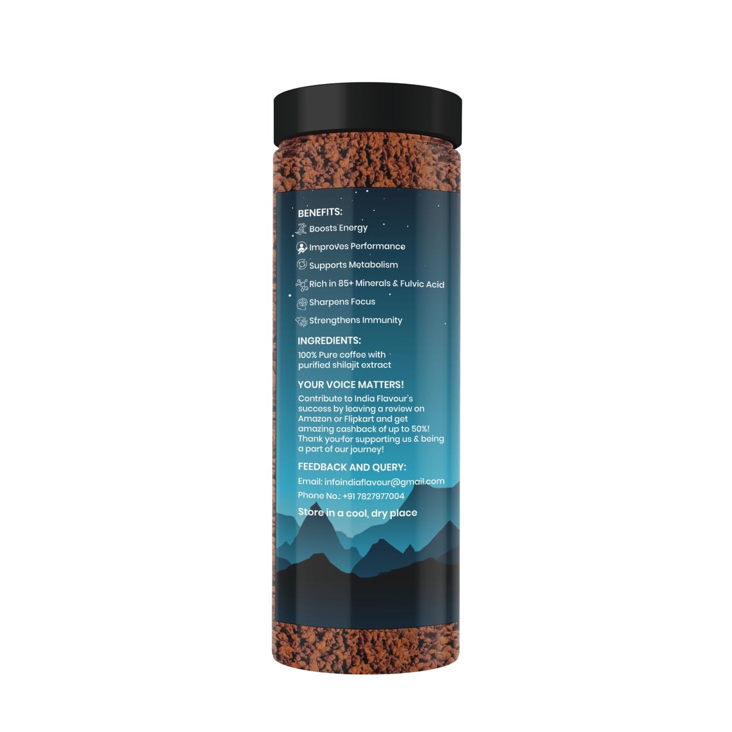 India Flavour Shilajit Instant Black Coffee – 30% Shilajit in 100g | Aromatic Hot & Cold Coffee, Good for Beginners, Energy & Stress Relief | 100g (Pack of 1)