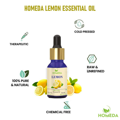 Homeda Lemon Essential Oils for Skin (100 ML), Lamon Essential Oil for Hair Care, Lemmon Cold Pressed, 100% Pure