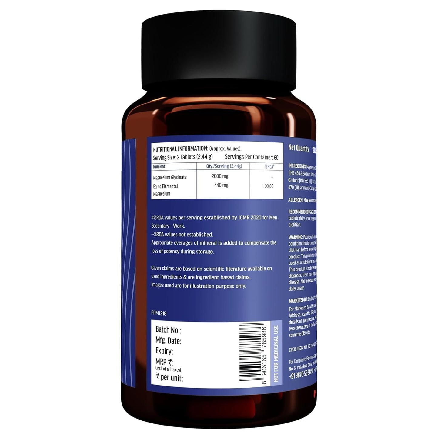 HK Vitals Magnesium Glycinate Men, 120 Tablet | For Better Sleep Quality & Muscle Recovery