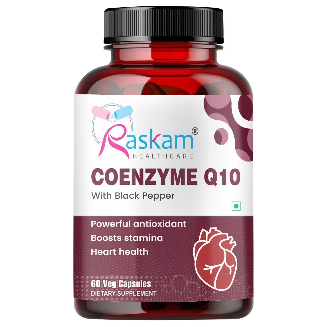 Raskam Coenzyme Q10 (CoQ10) 150mg Veg Capsules With Black Pepper Extract – 60 Veg Capsules