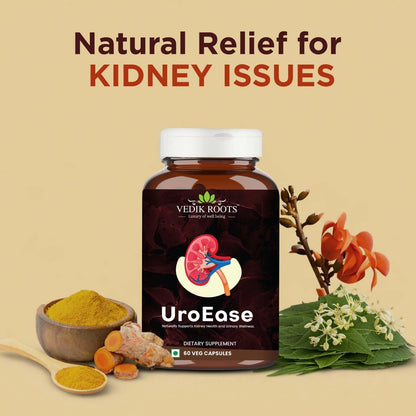Vedikroots UroEase Ayurvedic Herbal Supplement Capsules to Help Maintain Kidney Health & Uric Acid Level | Provides Support to Manage Urinary Tract | 60 Veg Capsules (Pack of 2)