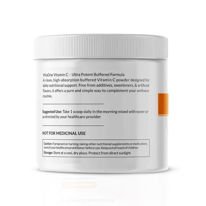 VitaOne Vitamin C Powder 180g – Ultra Potent Buffered Formula Vitamin C Supplement for Immune Support, Antioxidant Support & Collagen Formation – Unflavoured, No Added Sugar