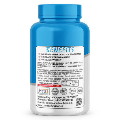 Canada Nutrition Bulk Gain Mass & Weight Gainer Capsule for Fast Weight & Muscle Gain, Daily Muscle Building Weight Lifters Supplement for Muscle Growth, Stamina & Strength, For Men & Women- 60 Cap.