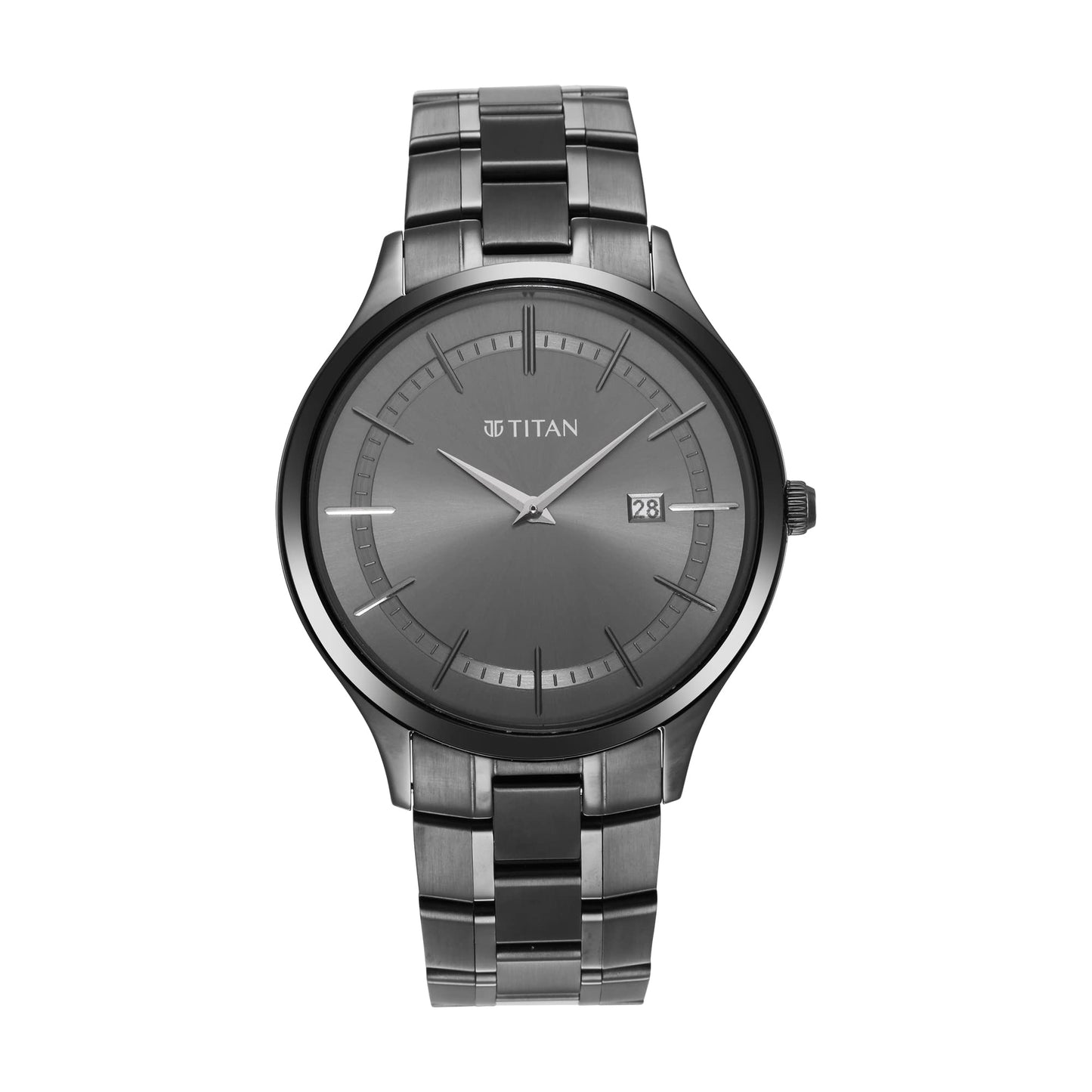 Titan Classique Slimline Quartz Analog with Date Anthracite Dial Black Stainless