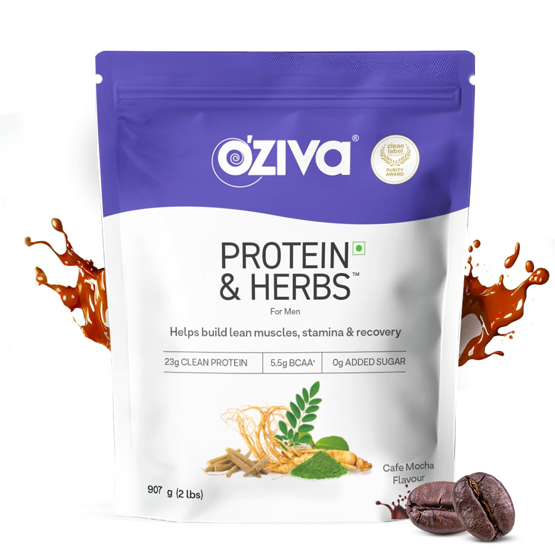 OZiva Protein & Herbs for Men (Cafe Mocha) | Clean Protein, Shatavari, Green Tea