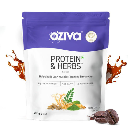 OZiva Protein & Herbs for Men (Cafe Mocha) | Clean Protein, Shatavari, Green Tea