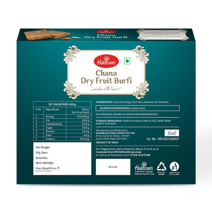 Haldiram's Chana Dry Fruit Burfi 500g | Indian Sweets Diwali Gift Pack | Fresh Product | Made in Desi Ghee